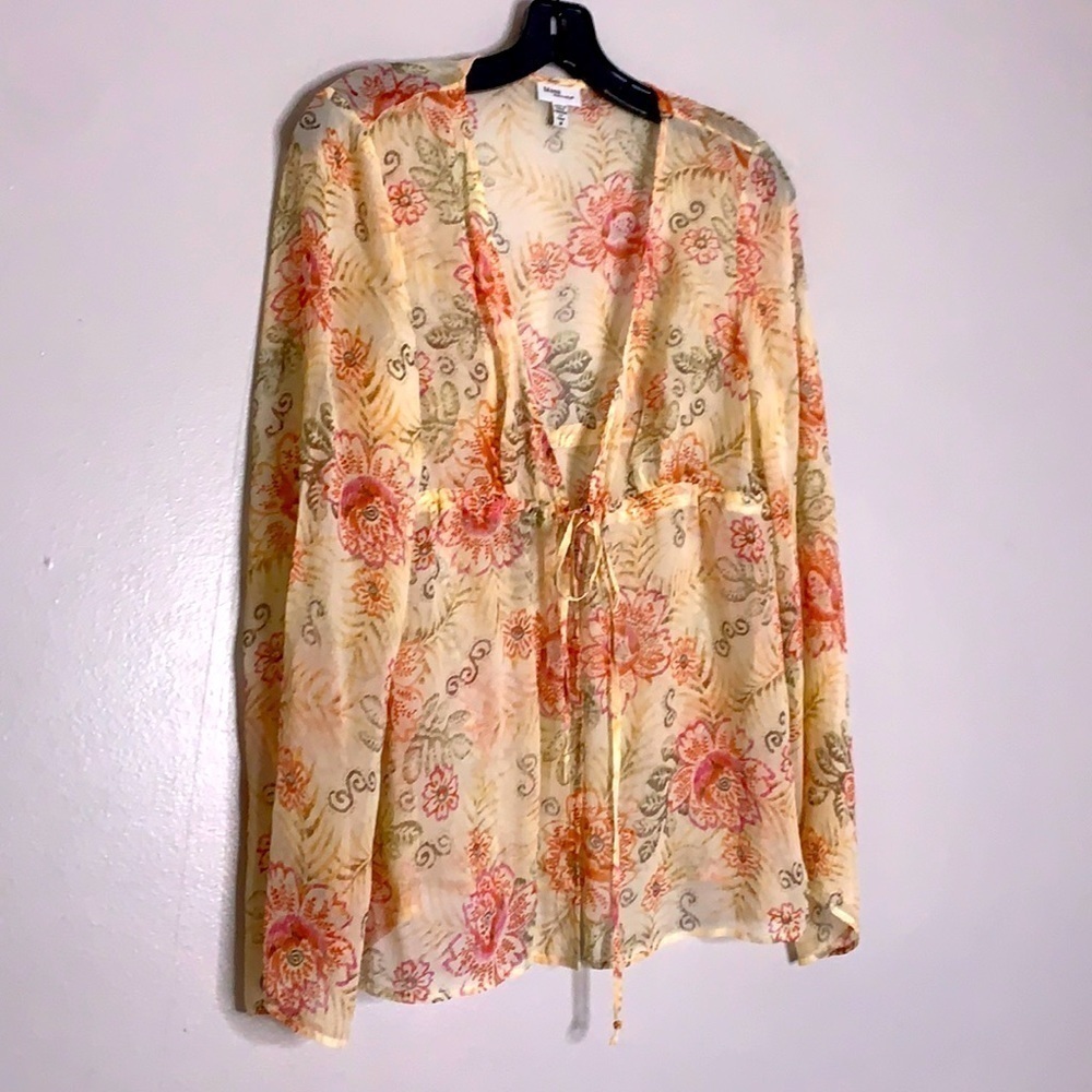 Mimi Maternity Peach Floral Sheer long sleeve cardigan medium